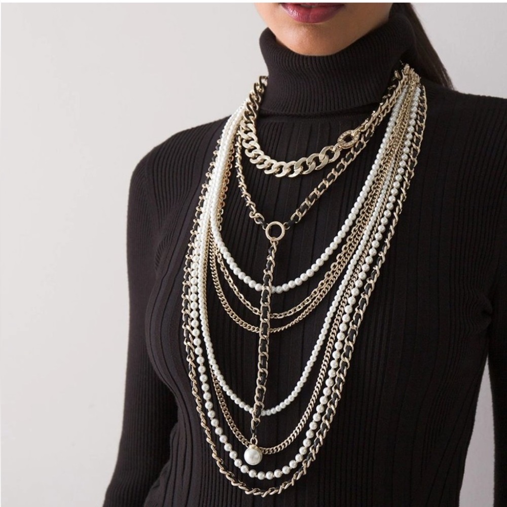 NWT WHBM 10-in-1 CONVERTIBLE Gold tone Statement Necklace